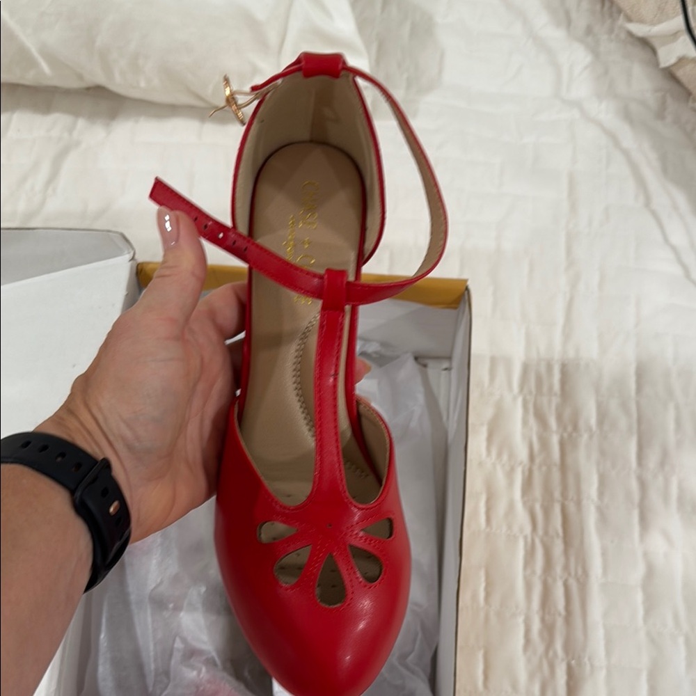 Chase + Chloe Red T-Strap Heels